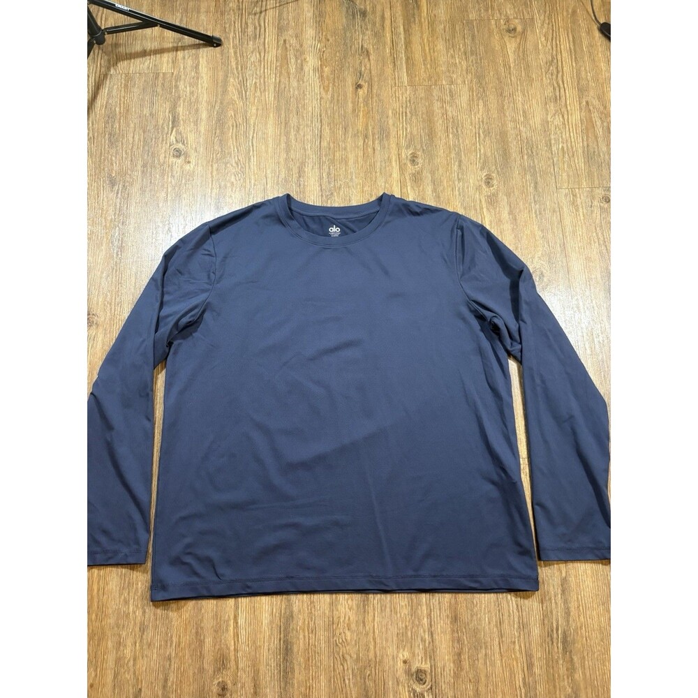 ALO Yoga Shirt Mens XL Blue Conquer Reform Crewneck Long Sleeve Tee Gym
